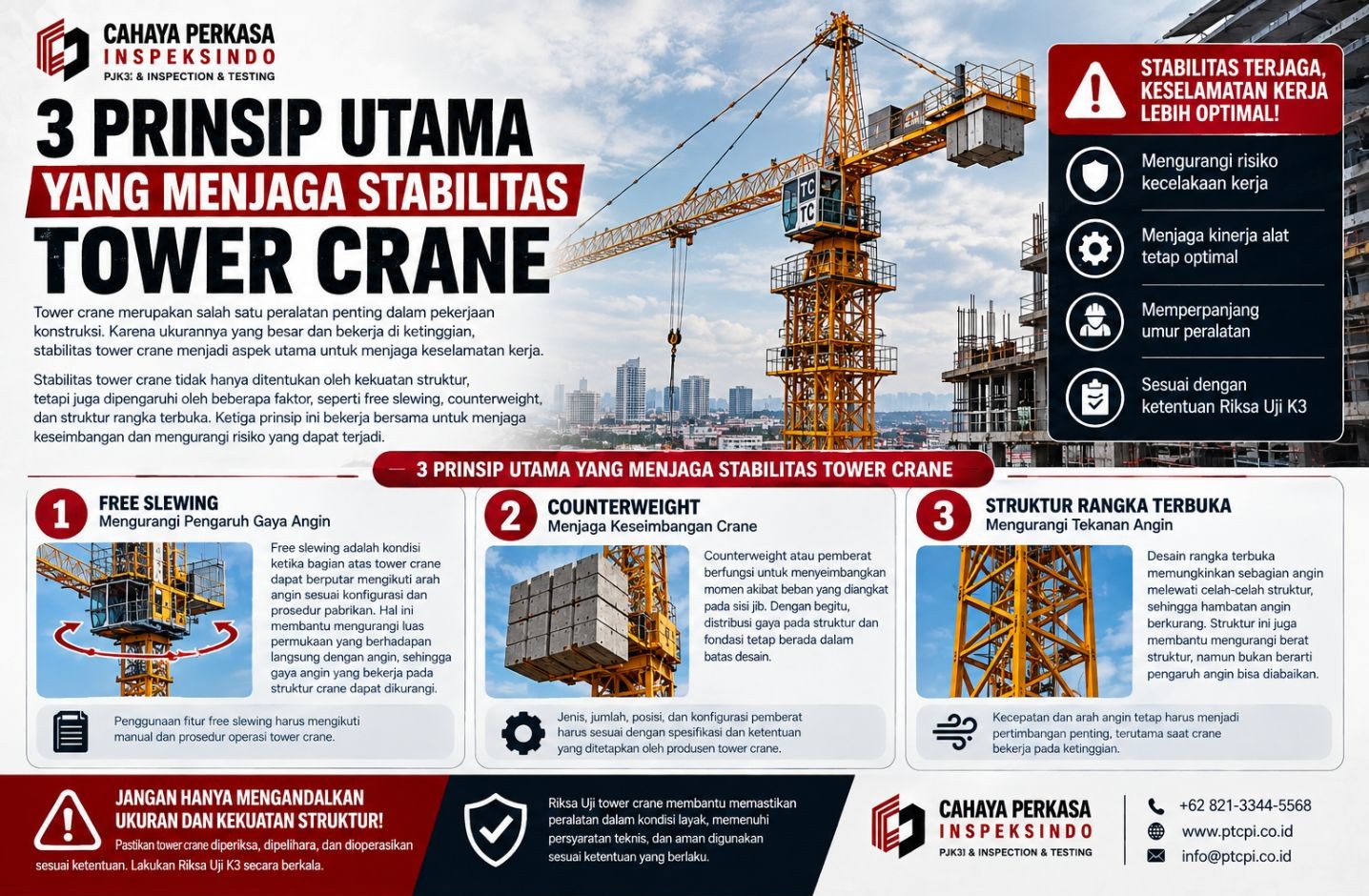3 Prinsip Utama yang Menjaga Stabilitas Tower Crane