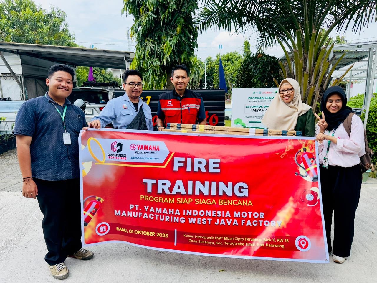 PT Yamaha Indonesia Motor Manufacturing West Java Factory Gandeng PT Cahaya Perkasa Inspeksindo dalam CSR Fire Training dan Penerangan Kebun Hidroponik